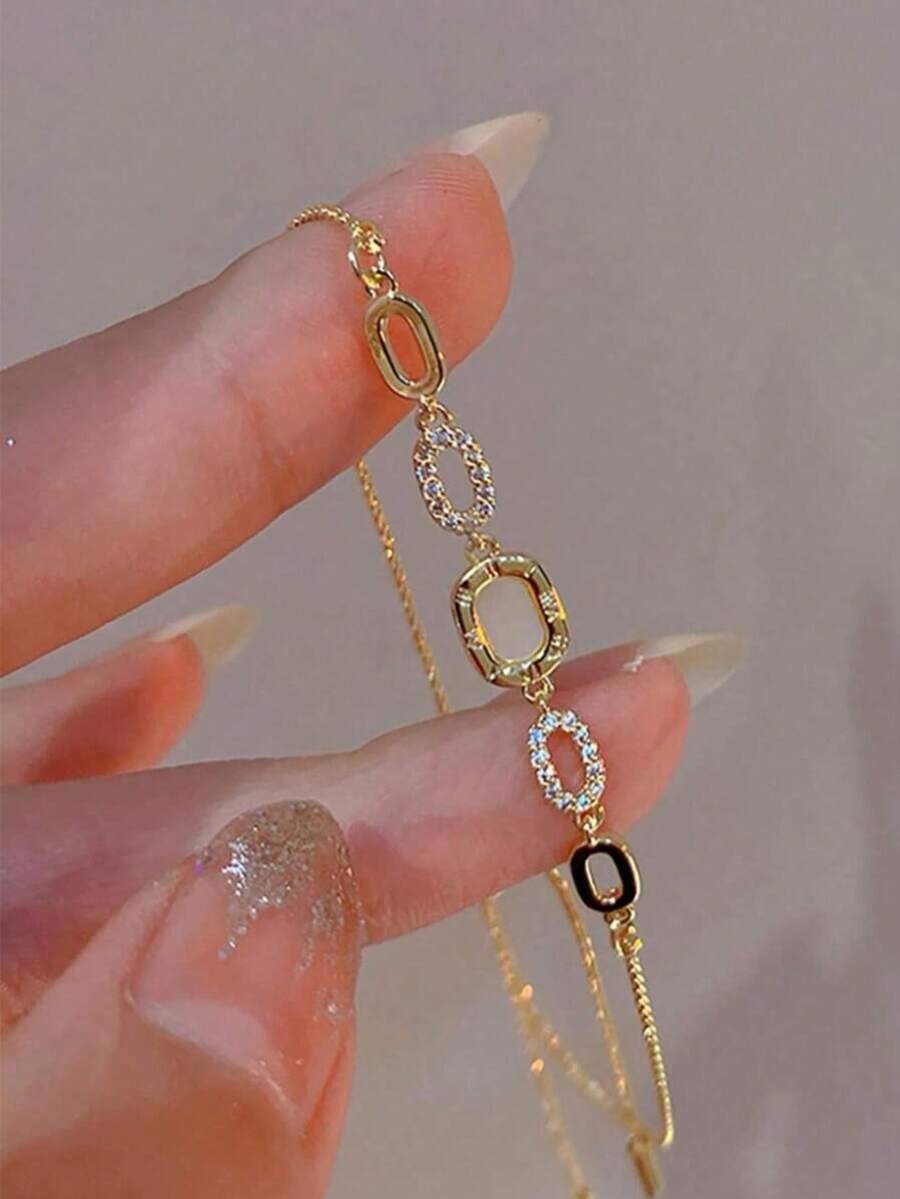 1件奢华优雅猫眼石可调节手链，适合女士日常佩戴，礼品[中心宝石形状随机] - 彩色 - 查看 1