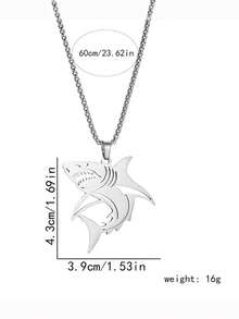 suteyi 男士抛光不锈钢鲨鱼吊坠项链，低过敏性链，夏季海滩饰品。 - 銀色 - 查看 3