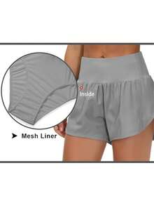 Womens High Waisted Running Shorts Quick Dry Athletic Workout Shorts With Mesh Liner Zipper Pockets - Grey - View 6