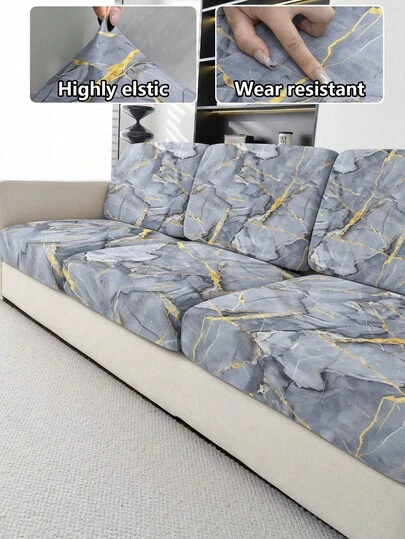 1件大理石纹沙发套，简约现代涤纶数码印花牛奶丝轻盈弹力沙发套，休闲夏季适用，四季皆宜沙发垫套