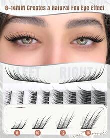 Fox Eye Lash Clusters - Natural Individual Eyelash Extensions (8-14MM) - Cat Eye & Anime Style - Wispy Spikes For Volume & Definition - Easy Application Pre-Mapped Clusters - Viva La Leopard - Visa 4