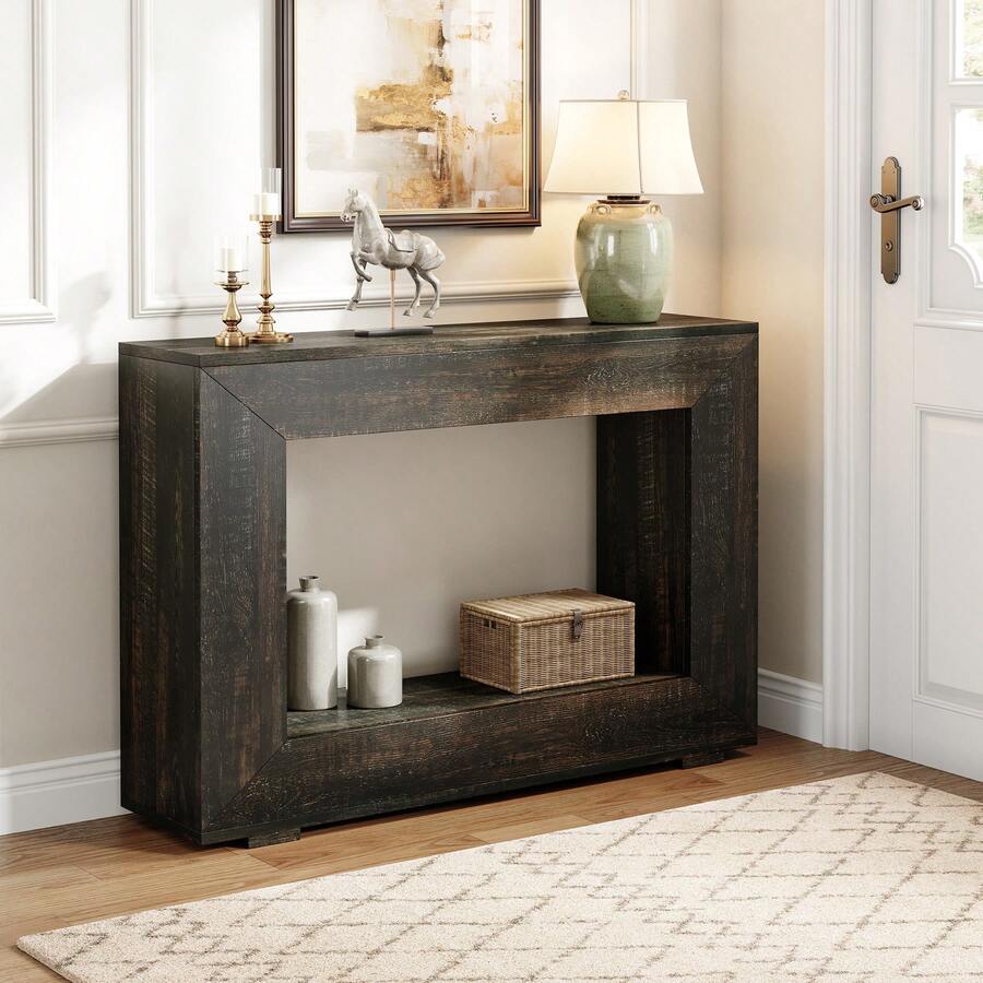 Tribesigns Console de 120 cm, table basse avec rangement, meuble d'entrée moderne, étroite, table d'appoint pour canapé ou salon, noire - Gris - Voir 1