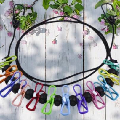 Retractable Travel Clothesline, Portable Clothesline12 Clothespins, Suitable For Indoor And Outdoor, Balcony, Outdoor Camping Use Multicolor