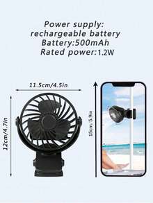 BREEZORA Portable Clip Fan With LED, 360° Adjustable Mini USB Powered Fan, Suitable For Office, Bedroom, Travel And Camping, With Base, Battery Powered, For Indoor And Outdoor Use - Clip-on - View 9