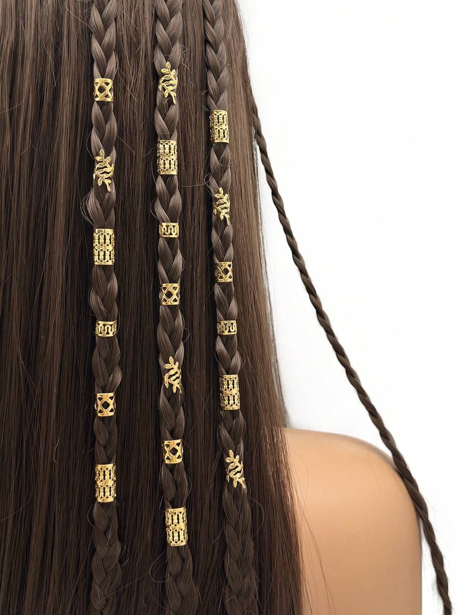 40pcs/Pack Dreamy Hair Scrunchies - Fashionable Alloy Hair Braid Accessories Suitable For Girl - Gold - View 1