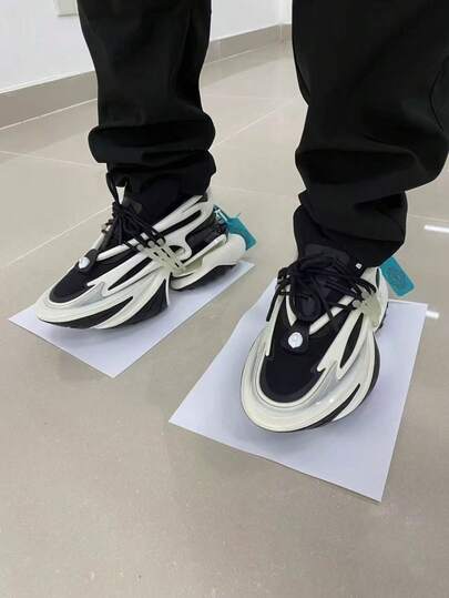 Men's Sports Shoes Running Shoes High-End Flat Thick-Soled Dad Shoes Patchwork Air Cushion Elastic Shock-Absorbing Sneakers, Unisex Large Size With Shoe Box, Gift Running Shoes