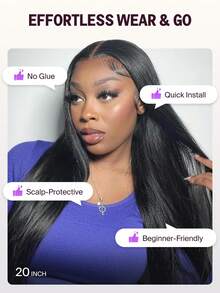 MEGALOOK 100%真人发丝柔顺直发假发，6x5预剪透明蕾丝前额，无需胶水，180%密度，适合初学者，自然日常佩戴 - SNatural - 查看 3