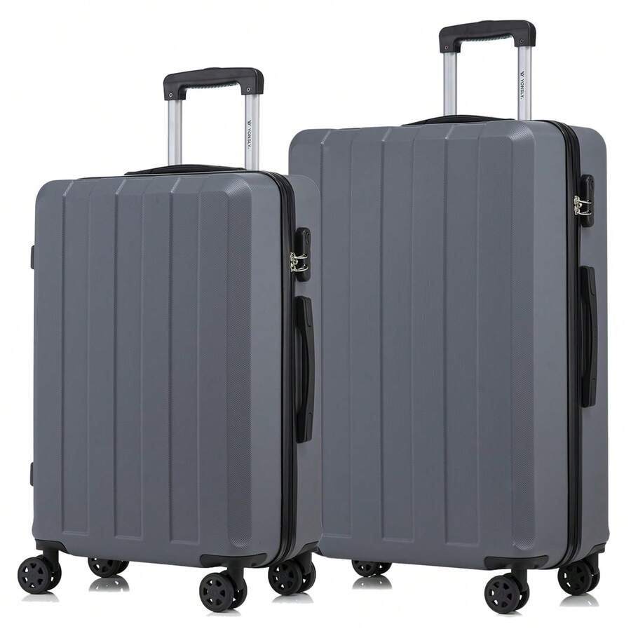 YONSLY 2‑Piece Suitcase Set 24/28 Inches With 4 Wheels 360° Combination Lock Mesh Pocket Soft Rubber Handle Lightweight Shockproof Hard Shell Suitcase - 深灰色 - 查看 1