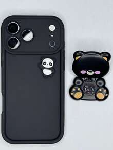 1个多巴胺灵感可爱熊猫熊组合镜面手机壳，柔软硅胶防震保护套，兼容 16/17 Pro Max、Galaxy A56 5G、Smart 8、Note 14 5G、Moto E22/E22i、A54 - 黑色 - 查看 5