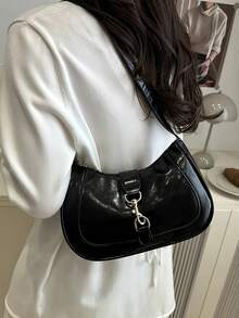 1pc Vintage Minimalist Crescent Moon Shaped Adjustable Strap Handbag, Suitable For Dates, Outings, Gatherings, Compact And Portable,Women's Tote Bag, Women's Fashion Backpack, Women's Functional Backpack, Women's Handbag, Women's Shoulder Bag, Women's Dinner Bag, Women's Backpack, Wallet, Elegant Women's Handbag, Handbag, Women's Work Bag, Travel Essentials, Beach Bag, Women's Wallet And Handbag, Essential Items For Shipping, White Wallet, Vacation Essentials, Wedding Supplies - 黑色 - 查看 4
