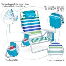 Sillas de playa sillas de playa para adultos sillas plegables al aire última intervensión para adultos soporta hasta 350 libras con 5 posiciones barra de toallas bolsa de enfriamiento bolsa de - Mezcla 1 pieza - Ver 4