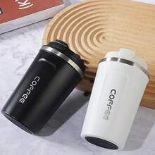 咖啡杯，旅行咖啡杯，不锈钢旅行杯，防漏双层车载杯 - 黑色 - 查看 2