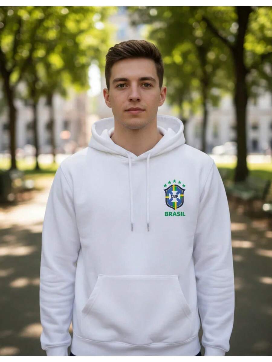 Brazilian National Team Kangaroo Hoodie/Flannel Sweatshirt - trắng - Xem 1