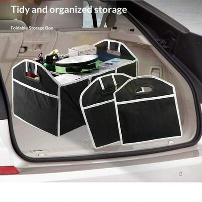 三隔层可折叠汽车后备箱储物盒，大容量货物整理箱，便携式后备箱收纳袋，适用于SUV、卡车、厢式货车等多种车型。汽车配件，汽车内饰，女士汽车配件，男士汽车配件