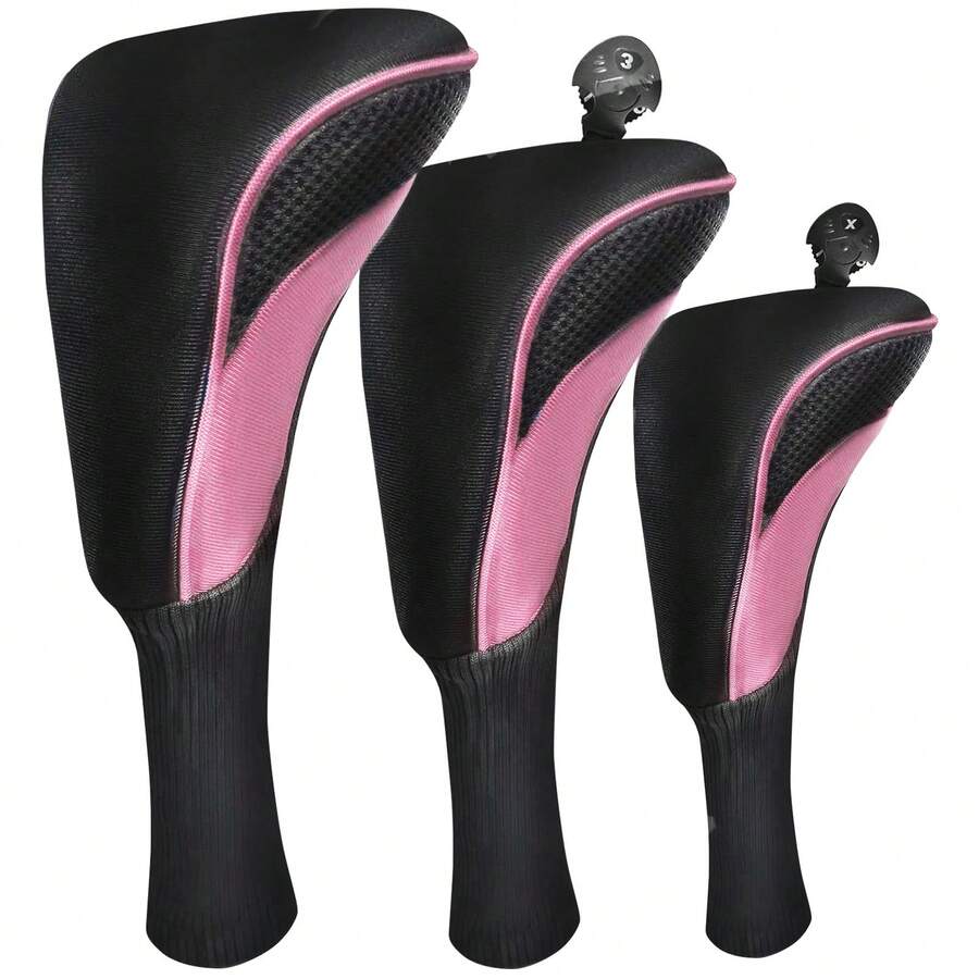 FINGER TEN Golf Club Head Covers 1 Pack For Driver Fairway Hybrid, Durable Long Sock Neck With Swappable Number Tags In Pink/Blue/Green For Reliable Club Protection And Quick Identification - Pink - View 1