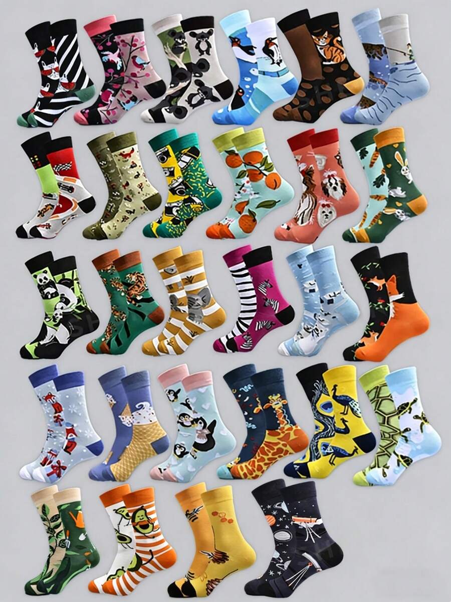 10 đôi tất dài đến bắp chân, họa tiết ngẫu nhiên, vui nhộn, thời trang, ấm áp dành cho các cặp đôi. - Nhiều màu - Xem 1