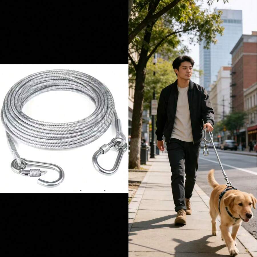 Stainless Steel Pet Leash Set – Portable With Carabiner – Suitable For Indoor/Outdoor Laundry, Camping, Bathroom And Dormitory – Dog Leash – Multi-Purpose Galvanized Steel Wire Rope