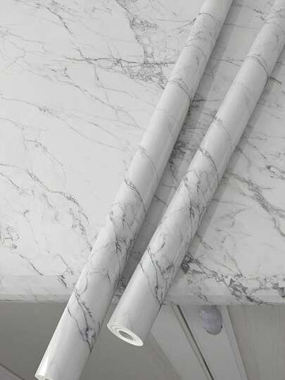 1卷防水PVC自粘白色厨房家具翻新乙烯基壁纸，易于粘贴，可移除加厚壁，适用于房间、厨房台面、橱柜、家居装饰