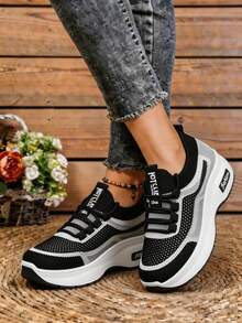 Women's Multi-Functional Casual Shoes. Flexible And Comfortable Upper, Non-Slip, Height-Increasing, And Shock-Absorbing. Washable. Fashion And Dynamic, Suitable For Everyday Wear, Running, Fitness, And Travel. - 黑色 - 查看 2