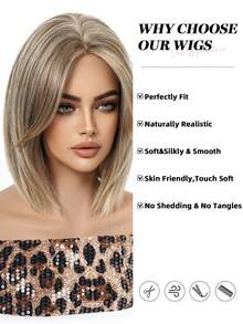 10-Inch Layered Middle-Parted Bobo Wig, Suitable For Summer Daily Wear, Parties, Cosplay, Music Festivals, Holidays, A Practical Gift For Girls - Blonde Ombre - View 4