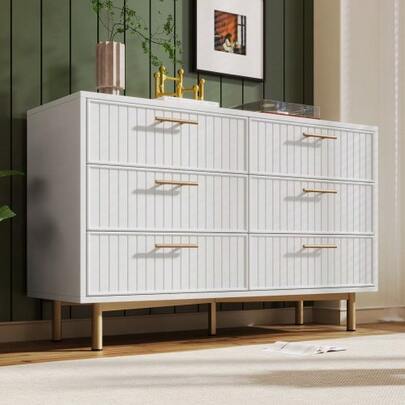 Chest Of Drawers With 6 Drawers, White Sideboard/Highboard For Bedrooms And All Living Areas, White - H75/W120/D40 Cm