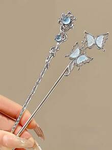 2 piezas Clip de cabello con estrella y mariposa de aleación, cristal de estrás y perla con borla, diseño retro y único para decorar el moño, accesorio de cabello vintage de estilo chino moderno, romántico, regalo para madre/amiga, adecuado para uso diario, fiesta, festival, extensión de moño, pasadores para peinado, verano, vacaciones, viaje - Multicolor - Ver 16