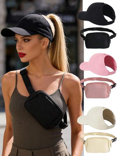 2pcs Women's Customized A-Z Letter Ponytail Baseball Cap & Crossbody Bag Set, Adjustable Messy Bun Ponytail Hat,Lightweight Shoulder Bag For Phone And Coins, Casual Street Style Matching Set For Daily Outdoor Sports Travel Vacation
