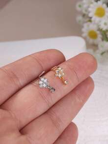 1件/4件装 L型垂坠式锆石鼻钉 – 蝴蝶心形十字鼻环，金银色垂坠式鼻孔穿刺饰品，女士款 - L Shaped Pin - 查看 11