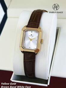 Pablo Raez 1 chiếc đồng hồ nữ vàng 18K cao cấp, phụ kiện trang sức nữ, đồng hồ đeo tay phổ biến, cổ điển, thương hiệu mới, chất lượng thiết kế, đồng hồ nữ cao cấp AAA, thép không gỉ mạ vàng không bị xỉn màu, dây đeo da đen mềm mại và thoáng khí, đồng hồ hình chữ nhật thời trang, chống nước 50M, đơn giản, dễ thương, dành cho nữ sinh, học sinh. - Nhiều màu - Xem 15