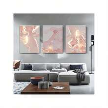 3pcs Pink And Rose Gold Abstract Canvas Mural Set - Perfect Choice For Living Room Decoration, Vintage Frameless Wall Arts Posters Living Room Decor, Home Decor,Room Decor,Wall Decor,Bedroom Decor - 111 - View 6