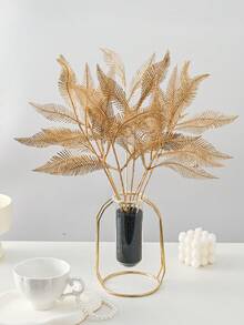 1/3/6pcs Gold Artificial Leaf Sticks Fake Plants Golden Plastic Leaf Fake Rose Leaves Faux Plant Bushes Artificial Plants For Indoor Outdoor Home Hotel Party Wedding Decoration Table Centerpieces DIY Crafts - Gold - View 3