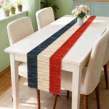 1pc Independence Day Themed Vintage Red, Blue & White Woodgrain Pattern Polyester Rectangular Table Runner, Single-Sided Printing, Suitable For Home, Kitchen, Dining Room Indoor/Outdoor Decor, Great For Holiday Parties And Celebrations - Multicolor - View 5