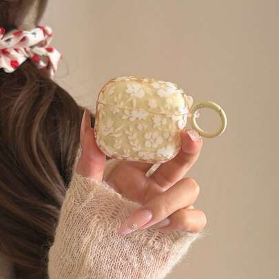 Flower Minimalist Semi-Transparent Yellow Floral Earphone Case With Hanging Ring, Suitable Compatible With Airpods Pro 3, New Pro 2, Cute Apple 4 Minimalist 3, Personalized 1/2 Earphone Case For Women