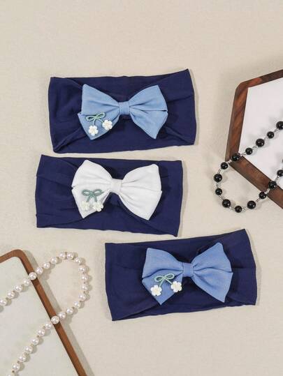 Navy Blue Bow Baby Girl Headband, Nylon Elastic Hair Accessories