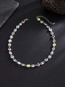 1pc Vintage Luxurious Multi-Color Geometric Crystal Necklace, Men's Personalized Geometric Chain Necklace, Daily Party Outfit Accessory, Couples Necklace, Holiday Gift - 幾何水鑽項鍊 - 查看 10
