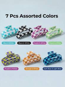 3个/2个极简亚克力8厘米中号棋盘格发夹，适合日常、度假、派对、送礼 - 彩色 - 查看 4