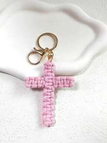 1pc Boho Style Rope Woven Cross Key Chain, Handmade Braided Religious Bag Charm, Christian Faith Metal Keyring Unisex Accessory - Multicolor - View 9