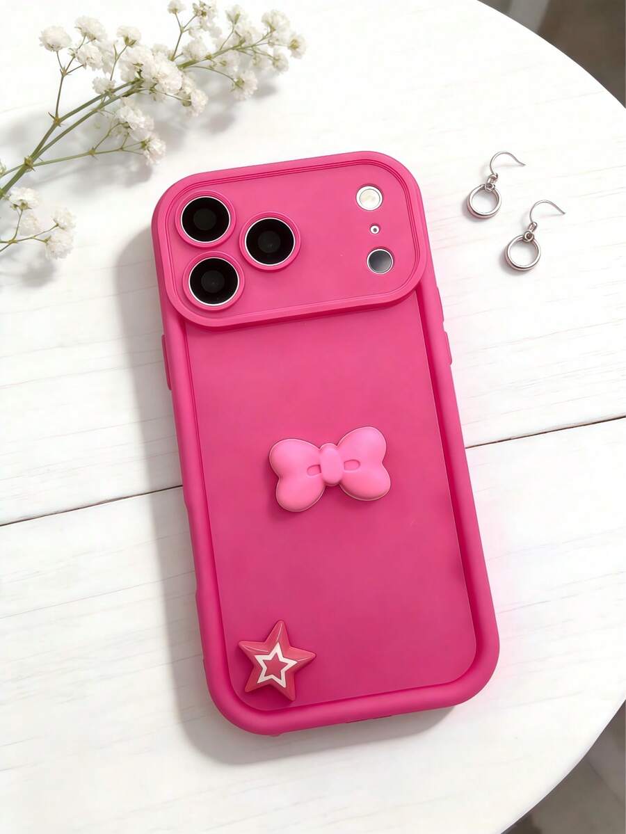 1个创意紫红色蝴蝶结星星渐变镂空手机壳，兼容 11/11 Pro Max/12/12 Pro/12 Pro Max/13/13 Pro/13 Pro Max/14/14 Plus/16 Pro Max/17 Pro Max、Galaxy S26 S25 S24 S23 S22 Ultra、14C、Moto G系列、C55 - 玫紅色 - 查看 1