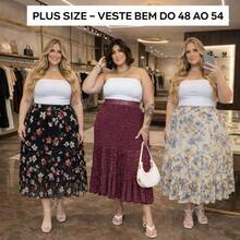 Women's Plus Size Long Midi Tulle Skirt With 3 Tiers, Printed, Elasticated, Flowy, Elegant, Fits Sizes 48 To 54. - Hoa đen - Xem 6
