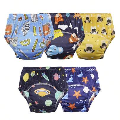 5 piezas de pantalones de entrenamiento reutilizables con estampado para bebé, ropa interior de pañal lavable para niños y niñas pequeños