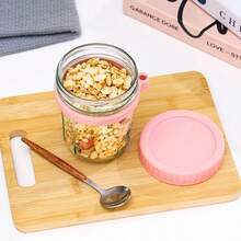 2pcs/1pc Overnight Oats Container With Lid & Spoon, Large Capacity, Sealed Oatmeal Jar With Measurement Marks, Portable Salad Cup Suitable For Yogurt, Cereal And Milk - Multicolor - View 5