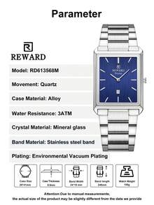Đồng hồ nam REWARD Quartz kiểu dáng công sở thời trang, hiển thị giờ, lịch, kim dạ quang, đa chức năng, chất lượng cao, quà tặng, thiết kế cổ điển, dây đeo bằng thép không gỉ. - Bạc - Xem 6