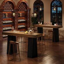 LITTLE TREE 160cm Rustic Wood Bar Table Rectangular Counter Height Pub Table Thick Tabletop Sturdy Base For Kitchen Dining Room - Brownish Black - View 7