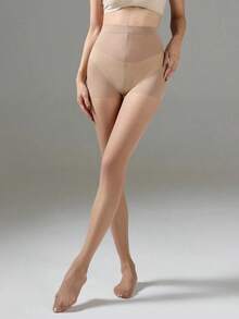 1 Pair 20D Women's Shaping Comfortable Sheer Pantyhose, Soft Apricot Color - Black - View 2