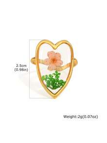 Anillos de acero inoxidable para mujer, joyas de resina con flores únicas, anillos apilables geométricos delicados y vintage, impermeables - Dorado - Ver 10
