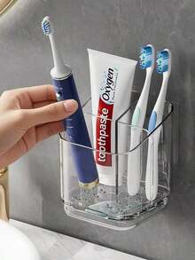 1pc Transparent Toothbrush Holder, Compartment Wall Mount Storage Rack, Creative No-Drill Bathroom Organizer, Can Store Toothbrush, Comb And Razor, Home Bathroom Decor - Trong sáng - Xem 1