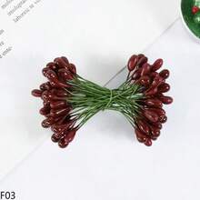 100 piezas de Estambres de flores mini de doble cabeza en color dorado/rojo/plateado/blanco para decoración de boda, manualidades, scrapbooking, regalos de Navidad - multicolor - Ver 16