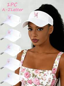 1 pezzo Cappello da baseball regolabile da donna con stampa floreale e lettera, adatto per vacanze al mare, attività all'aperto e feste, estate - Bianco - Visualizzare 1
