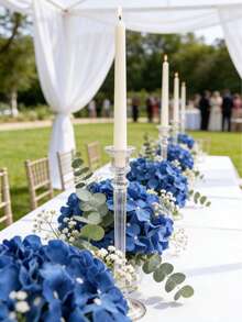 5 piezas Conjunto de cabezas y tallos de flores de hortensias artificiales, adecuado para decorar bodas, jardines del hogar y fiestas - azul real - Ver 6