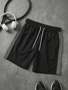 Men's Casual Loose Straight Breathable Drawstring Shorts, Versatile For Daily Wear In Summer - Black - View 2